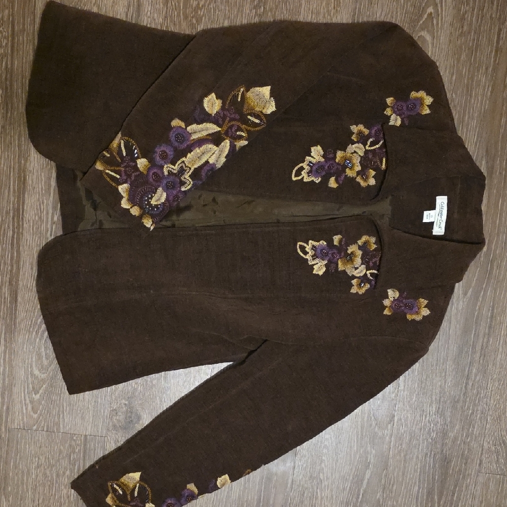 Coldwater Creek Brown Blazer with Purple and Gold Embroidery